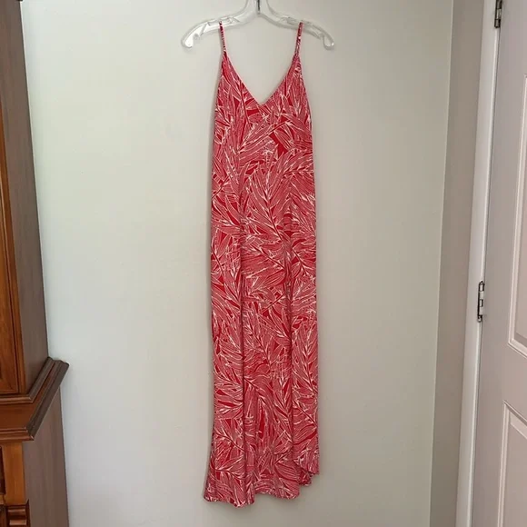 Vici Red White Palm Print Maxi Dress Sleeveless EUC Women's Small S Leg Slit - Picture 3 of 15